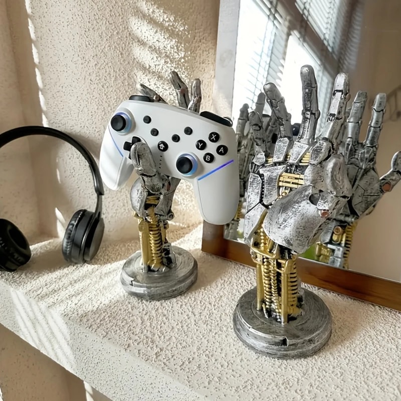 Cyberpunk Mechanical Arm Desktop Gaming Controller Storage Holder Headphone Stand Sculpture Decorat 1