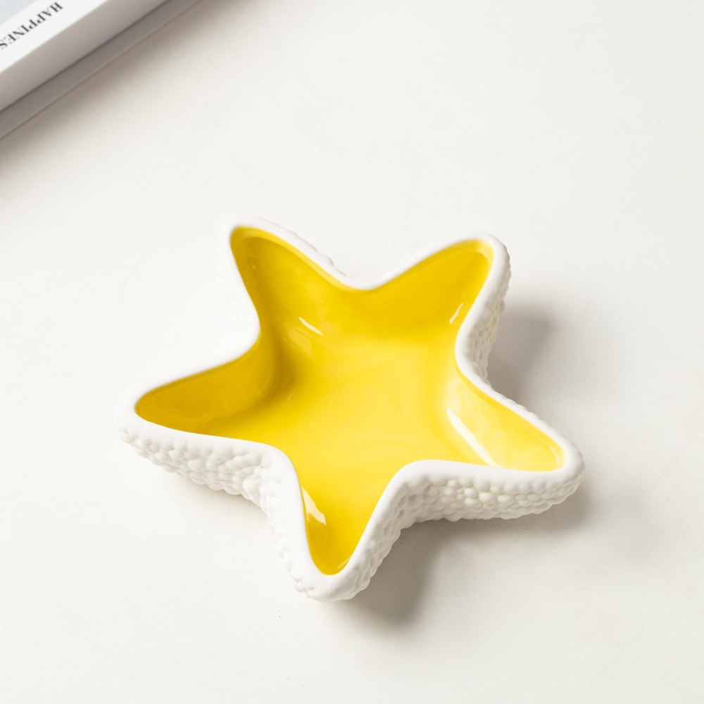Unique 3D Starfish Ceramic Cigar Ashtray, Modern White Ceramic Trinket Display Tray, Custom Home Living Room Decoration