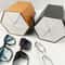 Leather Multi Grid Glasses Case, Folding Hexagonal Anti Pressure Sunglasses Case