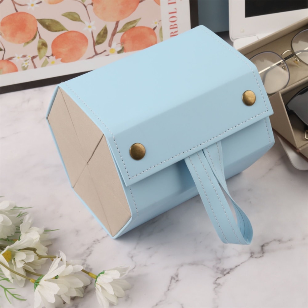 Leather Multi Grid Glasses Case, Folding Hexagonal Anti Pressure Sunglasses Case