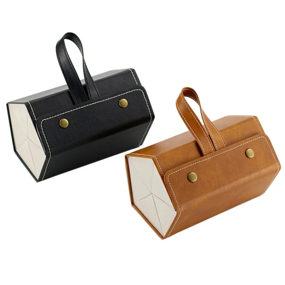 Leather Multi Grid Glasses Case, Folding Hexagonal Anti Pressure Sunglasses Case