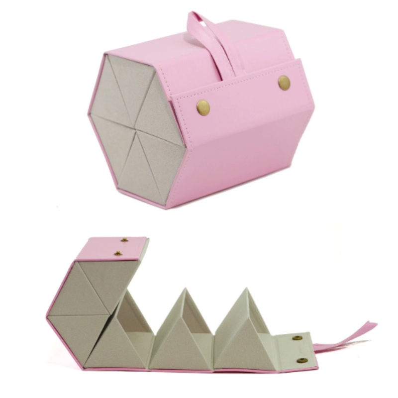Leather Multi Grid Glasses Case, Folding Hexagonal Anti Pressure Sunglasses Case