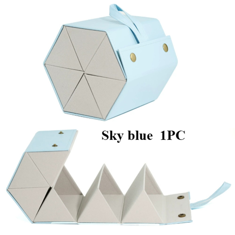 Leather Multi Grid Glasses Case, Folding Hexagonal Anti Pressure Sunglasses Case