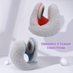 magnetic clasp travel neck pillow with ear covers, 3d memory foam u-shape neck support