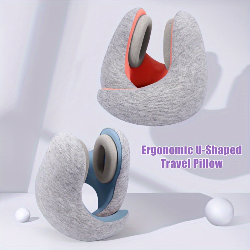 Magnetic Clasp Travel Neck Pillow With Ear Covers 3D Memory Foam UShape Neck Support 0