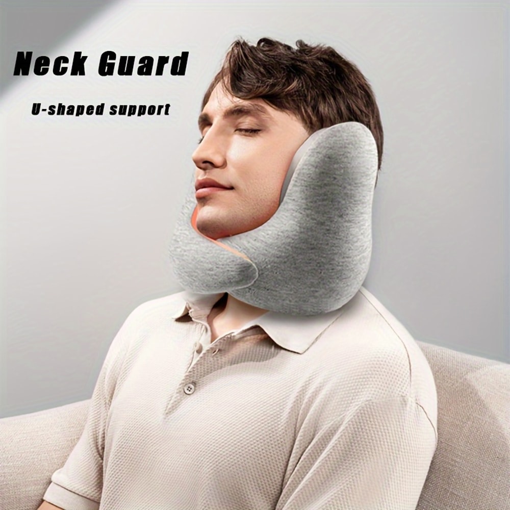 Magnetic Clasp Travel Neck Pillow With Ear Covers 3D Memory Foam UShape Neck Support 3