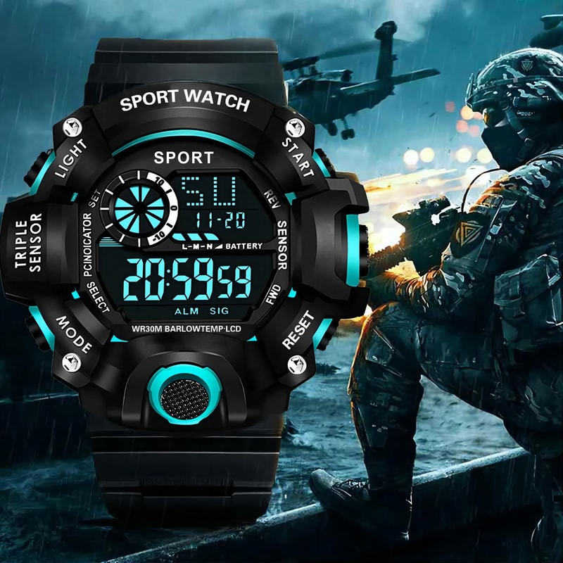 Multifunctional Waterproof Fashion Mens Sports Wristwatch With Luminous Alarm For Military Use Larg 0