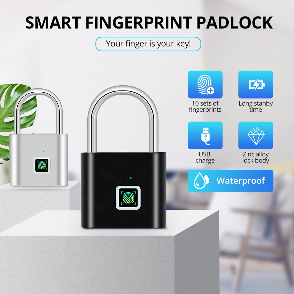 Smart Padlock Waterproof Fingerprint Lock Portable USB Charging Antitheft Zinc 3