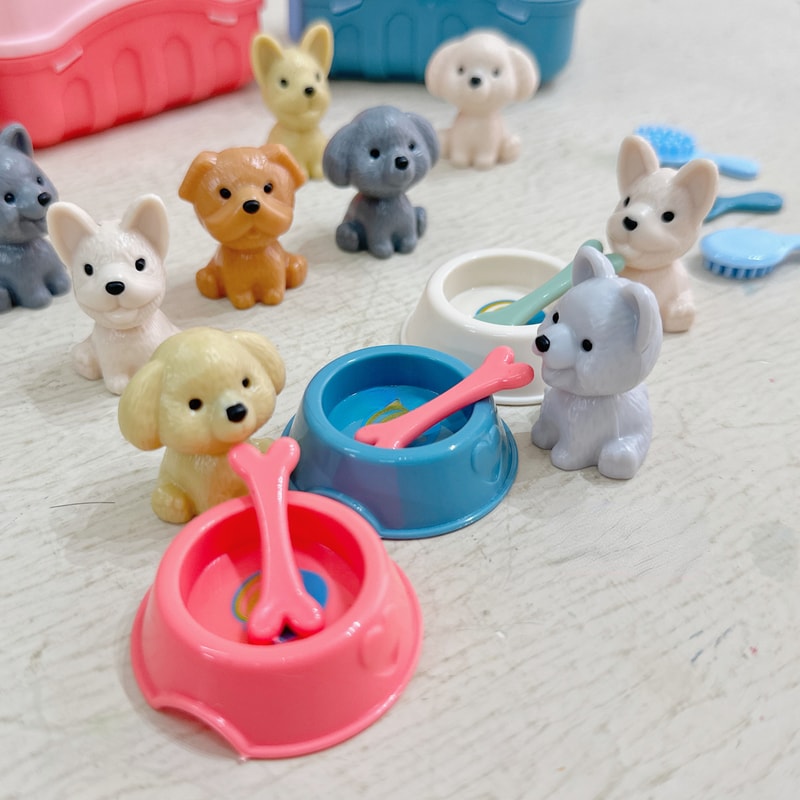 Cute Dog Pet Basket, Dog Doll Set Toys, Dog Cage Playing Scene, Christmas Decoration Gifts