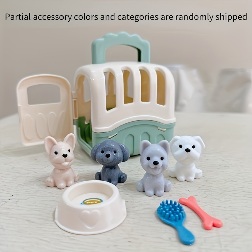 Cute Dog Pet Basket, Dog Doll Set Toys, Dog Cage Playing Scene, Christmas Decoration Gifts