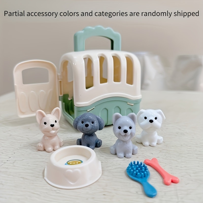 Cute Dog Pet Basket, Dog Doll Set Toys, Dog Cage Playing Scene, Christmas Decoration Gifts