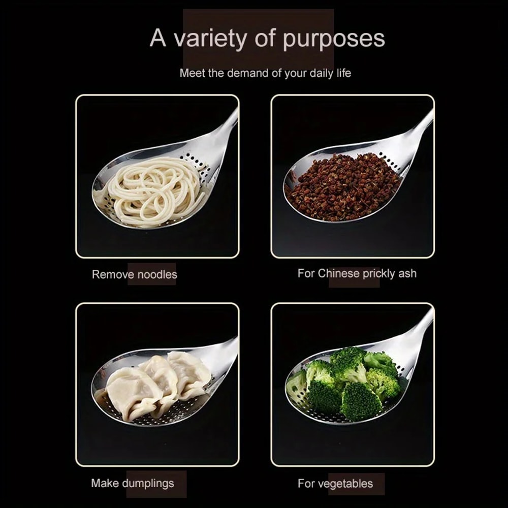 Heavy Duty Food Strainer Spoon for Frying & Cooking, Large Stainless Steel Colander Skimmer, Kitchen Utensils