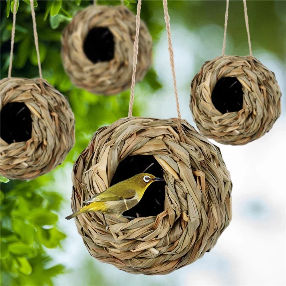 Outdoor Decorative Weaved Hanging Parrot Nest Houses New Birds Nest Bird Cage Grass Egg Cage Bird H 0
