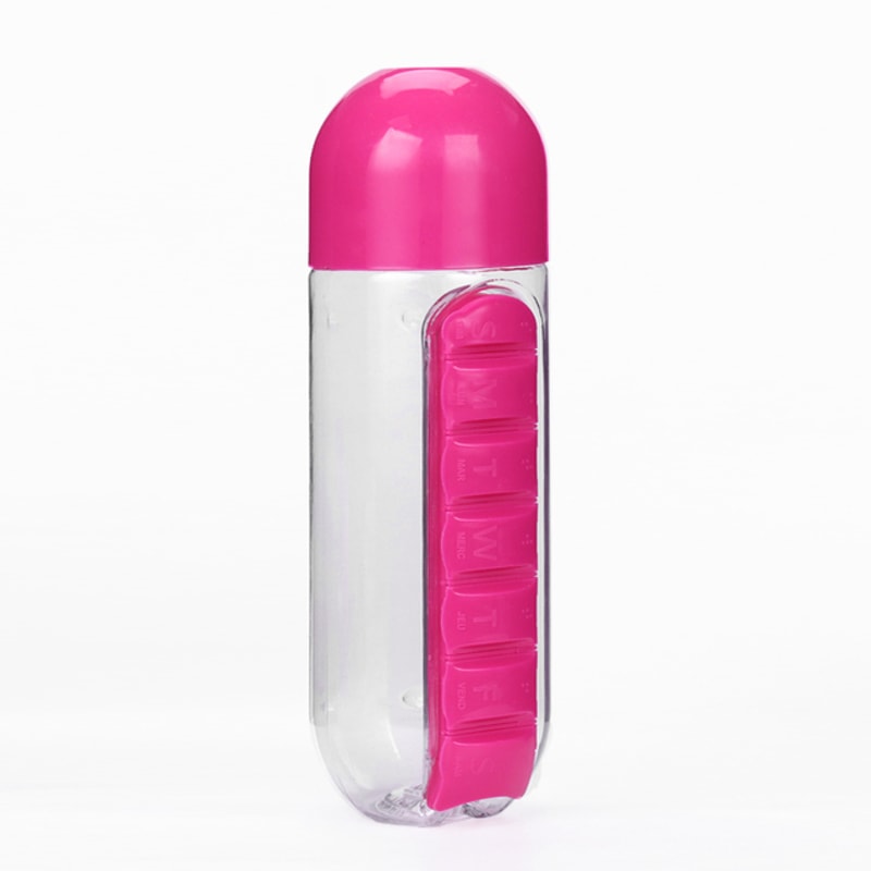 Plastic Water Bottle Combine With Medicine Box Sports Water Cup Organizer For Pills 6