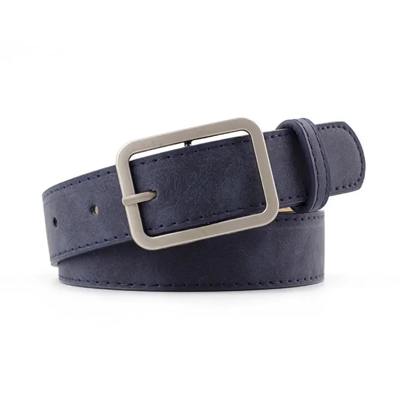 Silver Buckle Leather Belts For Jeans Fashion Square Pin Buckles Belts Women Waistbands Student Str 2