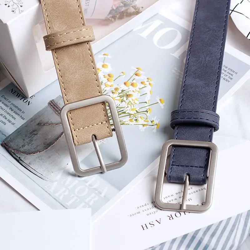 Silver Buckle Leather Belts For Jeans Fashion Square Pin Buckles Belts Women Waistbands Student Str 5