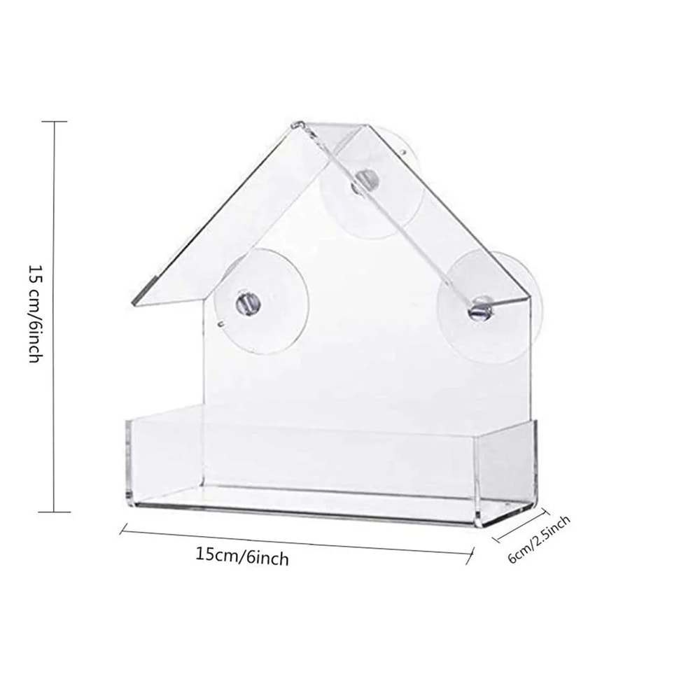 Outdoor Wild Bird Feeder House Transparent Window Sliding Tray With Removable Suction Cups 5