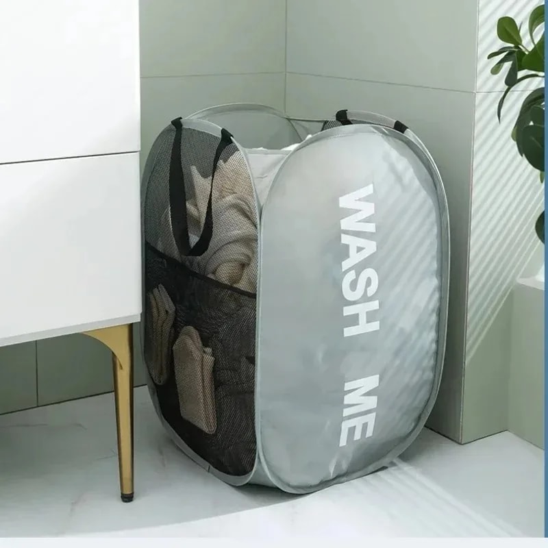 Fashion Mesh Laundry Basket Durable Folding Clothes Organizer Washable Toy Storage For Bathroom 1