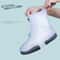Durable Waterproof Two Tone Shoe Covers, Washable Anti Skid Overshoes with Button, White