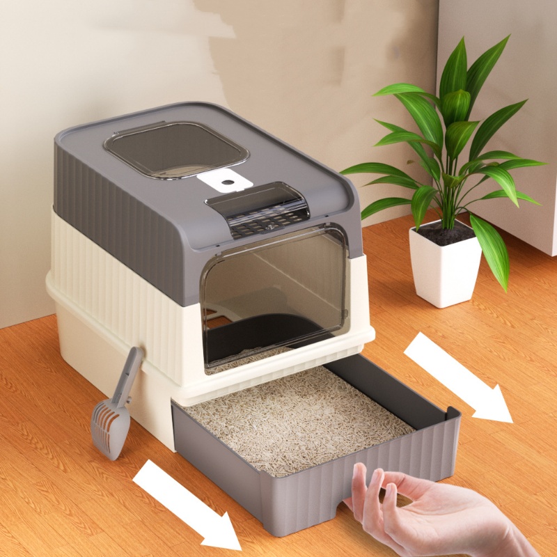 Fully Enclosed Spill Proof Deodorant Cat Toilet Pet Litter Box Kitten Anti Splash Plastic Sandbox B 2