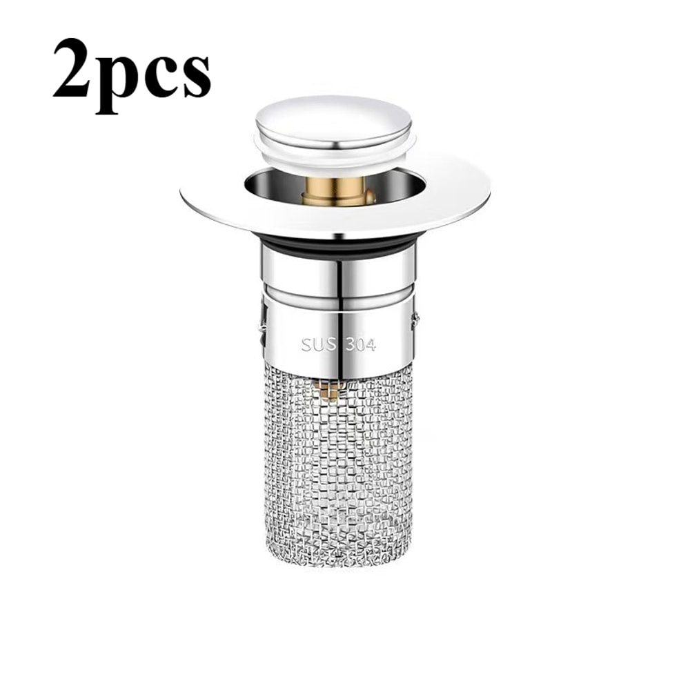Stainless Steel Pop-Up Sink Drain Strainer, Removable Basket, Hair Catcher for Bathtub