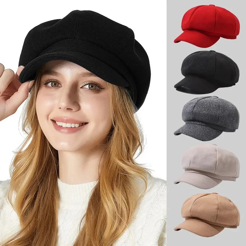 Plain Wool Winter Beret, Ladies Casual Newsboy Hat, Autumn Winter Painter Caps for Women