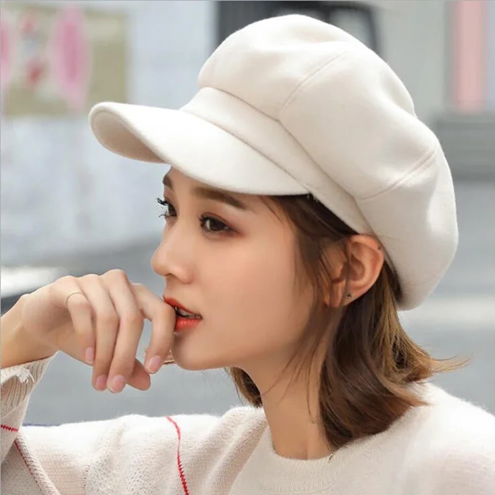 Plain Wool Winter Beret, Ladies Casual Newsboy Hat, Autumn Winter Painter Caps for Women