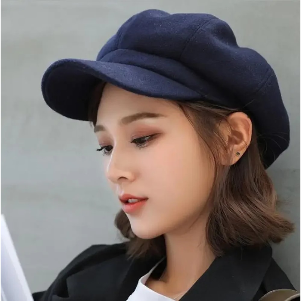 Plain Wool Winter Beret, Ladies Casual Newsboy Hat, Autumn Winter Painter Caps for Women