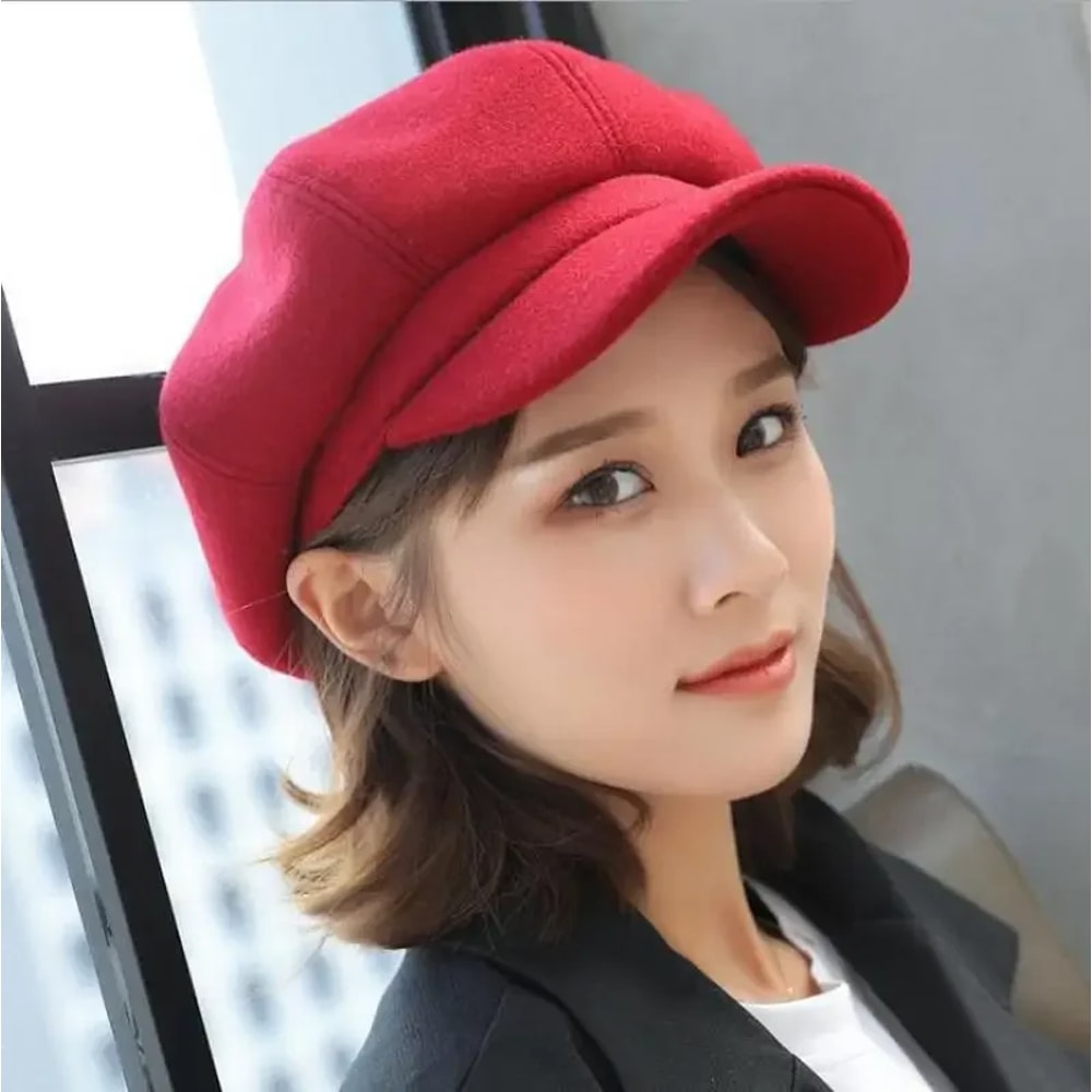 Plain Wool Winter Beret, Ladies Casual Newsboy Hat, Autumn Winter Painter Caps for Women