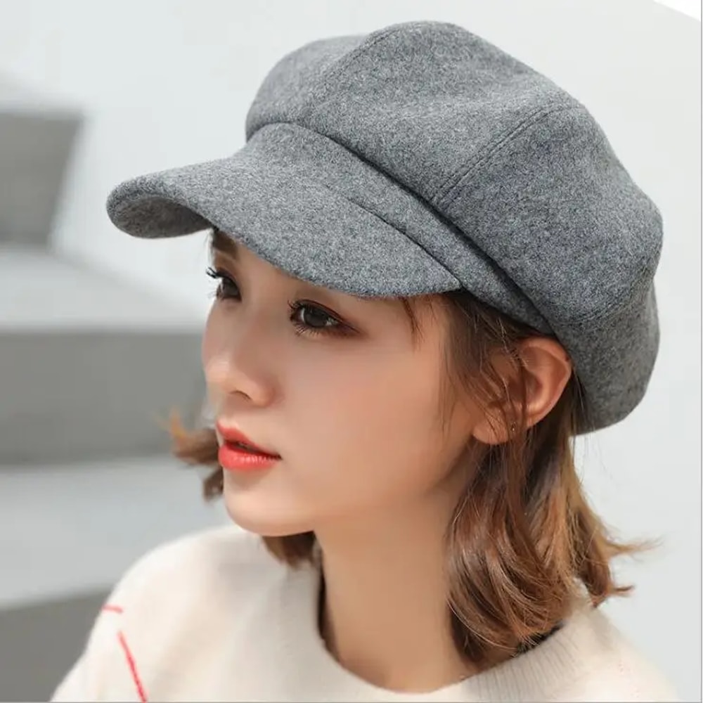 Plain Wool Winter Beret, Ladies Casual Newsboy Hat, Autumn Winter Painter Caps for Women