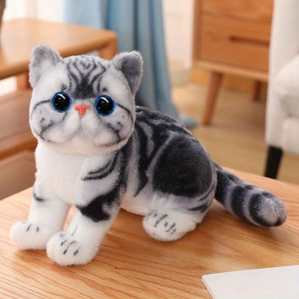 American Shorthair Plush Toy Simulation, Cute Stuffed Lifelike Cat Doll, Pet Toys and Home Decor Gift