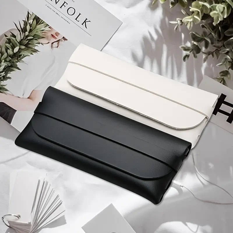 Soft and Stylish Black and White Leather Glasses Case, Travel Accessories, Glasses Protection for Men and Women