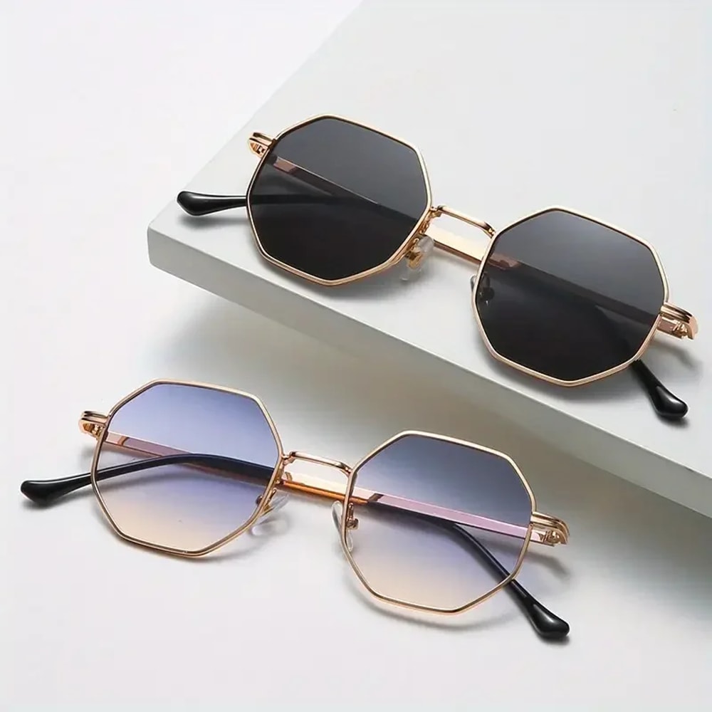 Retro Polygonal Metal Frame, Fashionable Trendy Glasses for Women and Men, Octagonal Glasses for Beach Party Trips