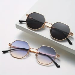 retro polygonal metal frame, fashionable trendy glasses for women and men, octagonal glasses for beach party trips