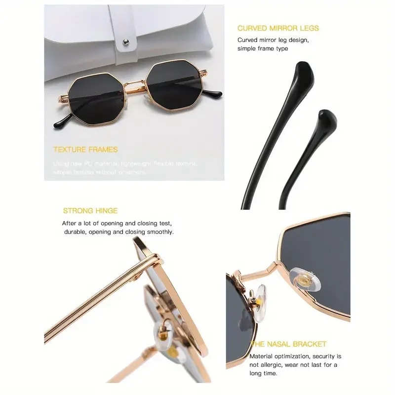 Retro Polygonal Metal Frame, Fashionable Trendy Glasses for Women and Men, Octagonal Glasses for Beach Party Trips