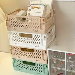 durable foldable plastic storage crates, organizer bins for office, bathroom, kitchen, perfect for small spaces