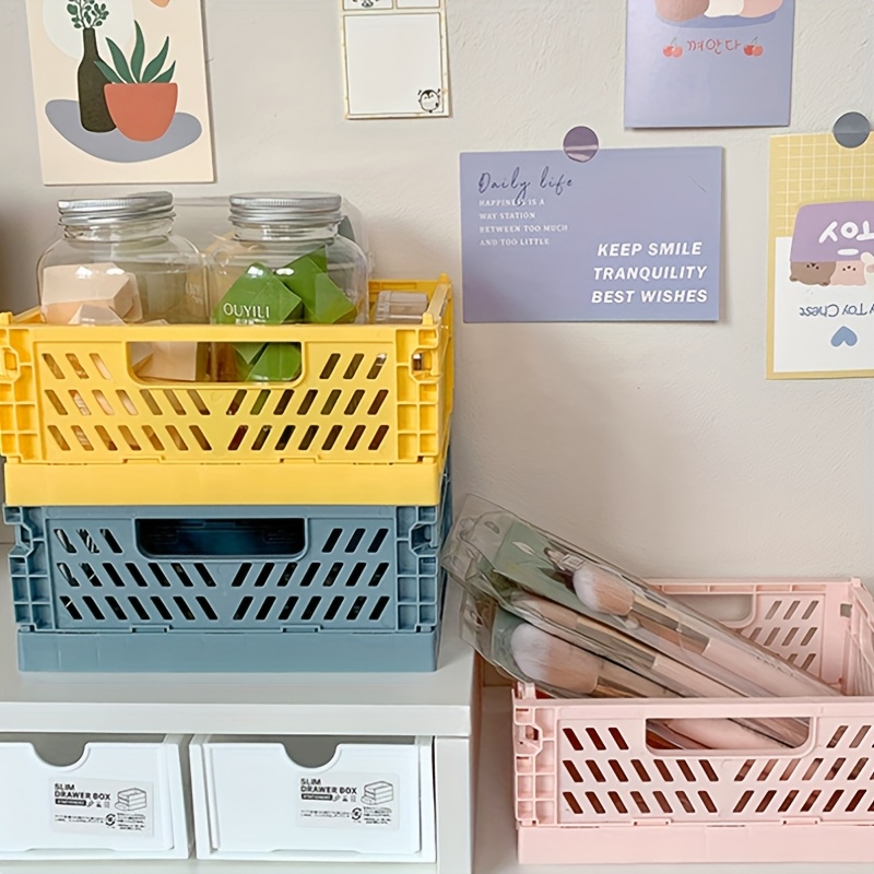 Durable Foldable Plastic Storage Crates Organizer Bins For Office Bathroom Kitchen Perfect For Smal 1