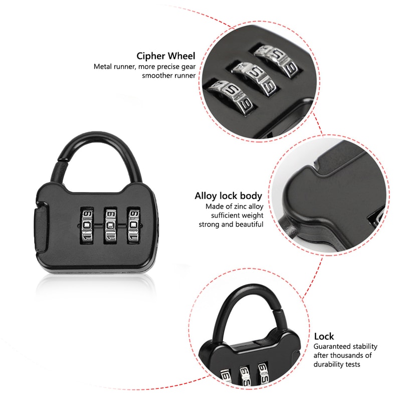 Portable Travel Mini Carrying Luggage Lock Zinc Alloy 3 Digit Code Combination Password Lock For Ba 4