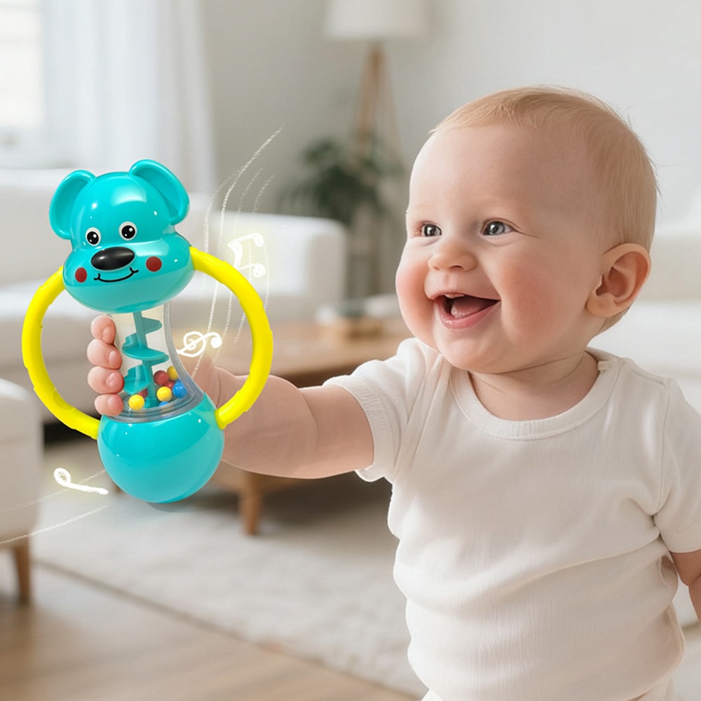Cute Blue Puppy Design Hand-Cranked Bell Shaking Toy, Durable ABS Material, Ideal Christmas & Halloween Gift