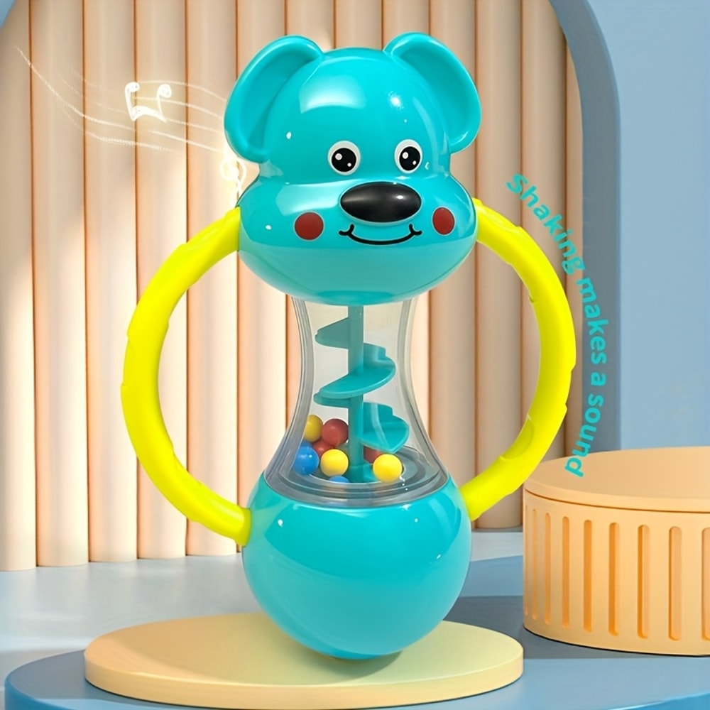Cute Blue Puppy Design Hand-Cranked Bell Shaking Toy, Durable ABS Material, Ideal Christmas & Halloween Gift