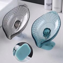 decorative plastic self draining bathroom soap tray, leaf design drain soap box with suction cup