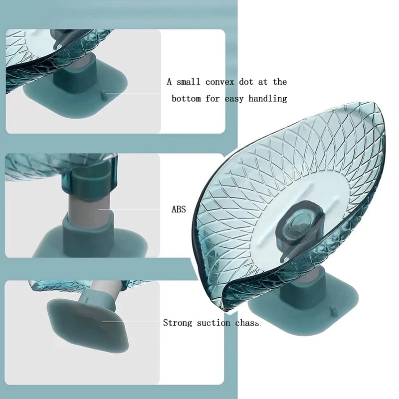 Decorative Plastic Self Draining Bathroom Soap Tray Leaf Design Drain Soap Box With Suction Cup 5