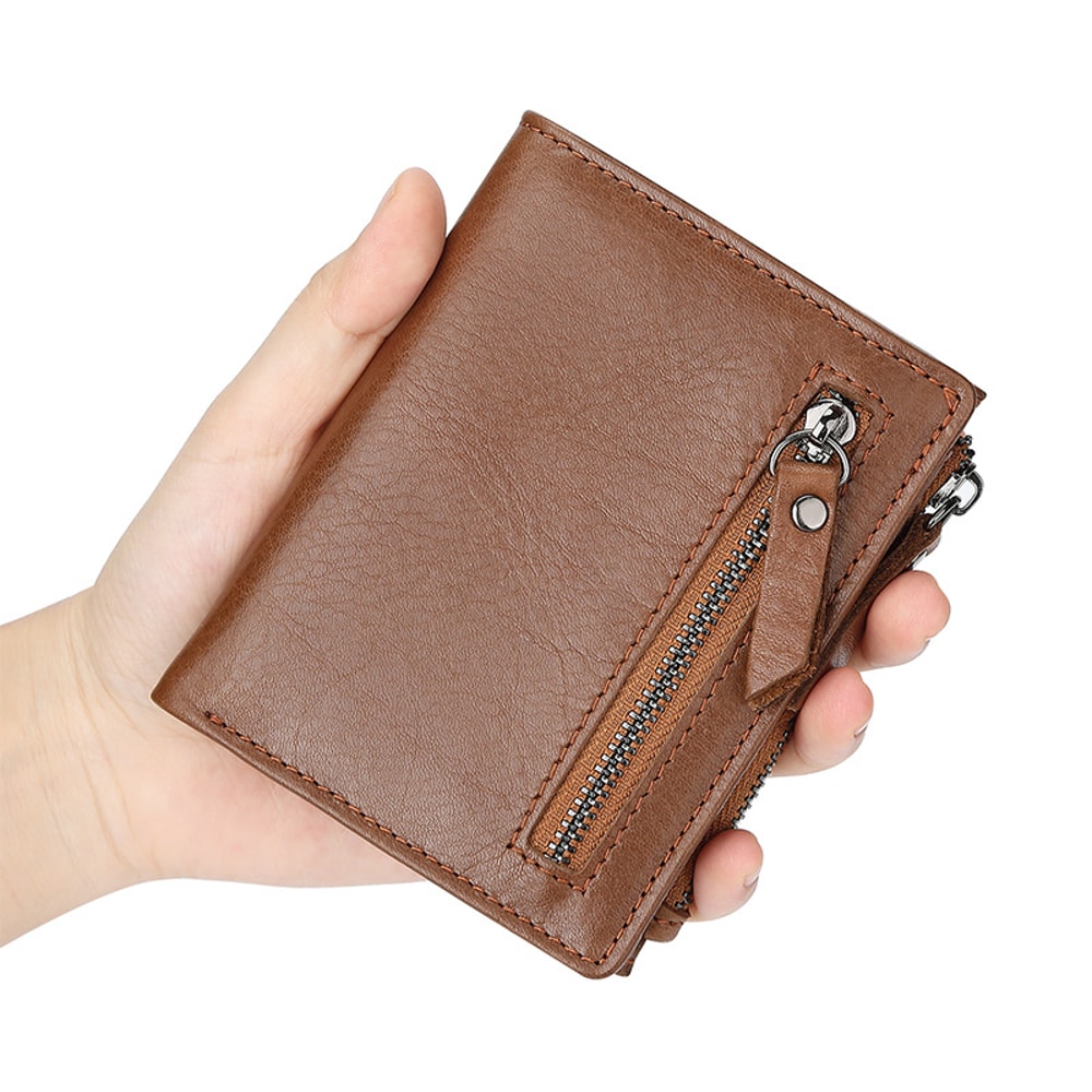 Mens Vintage RFID Genuine Cow Leather Wallet Zipper Closure 3