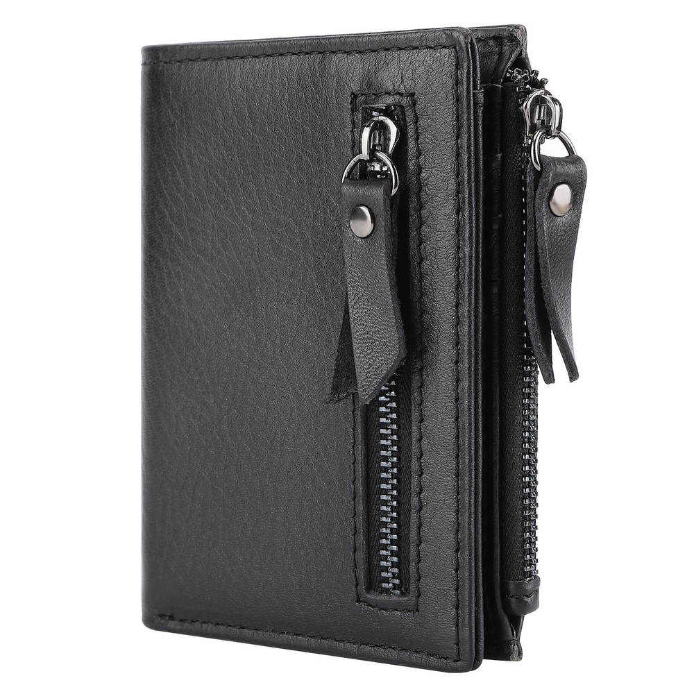 Mens Vintage RFID Genuine Cow Leather Wallet Zipper Closure 4