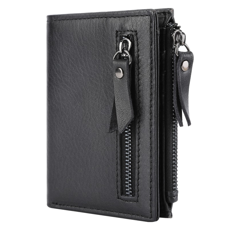 Mens Vintage RFID Genuine Cow Leather Wallet Zipper Closure 4