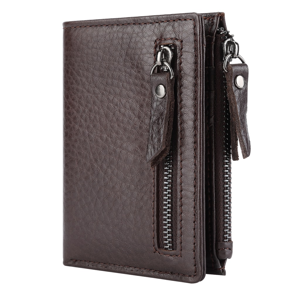 Mens Vintage RFID Genuine Cow Leather Wallet Zipper Closure 5