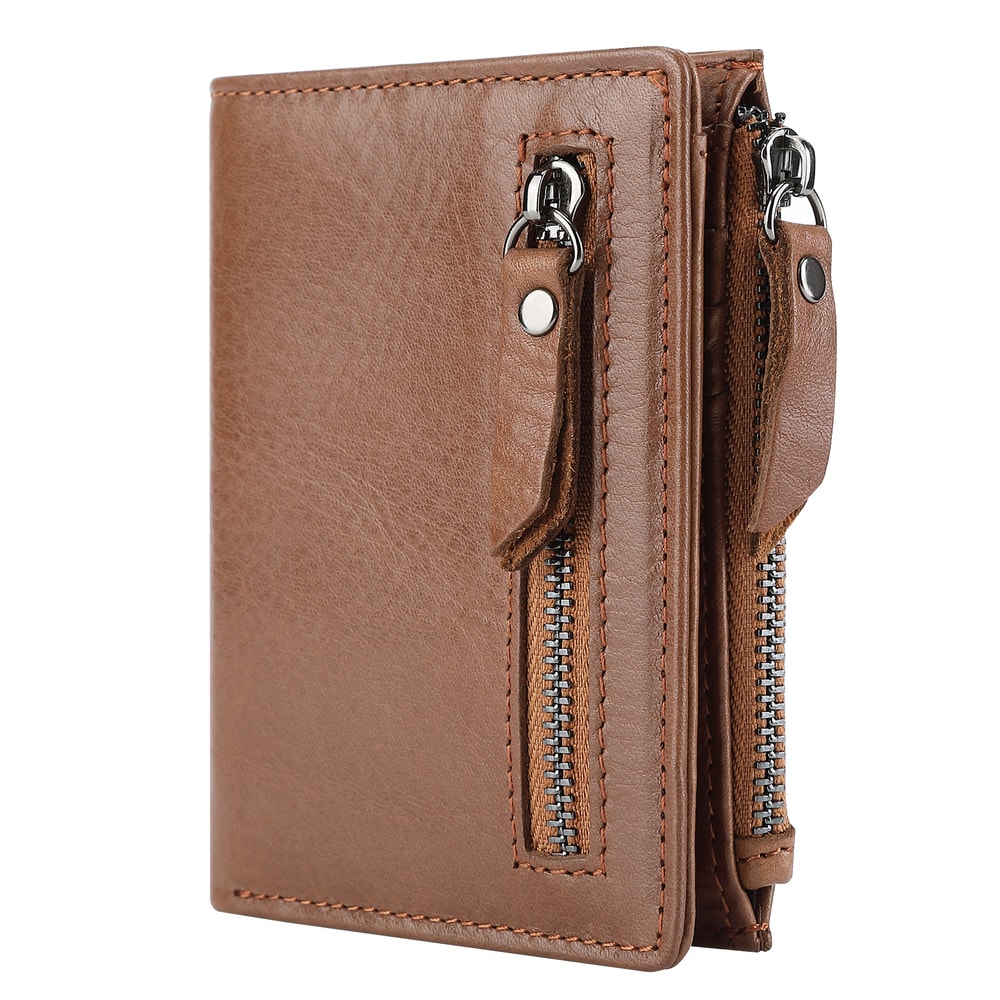 Mens Vintage RFID Genuine Cow Leather Wallet Zipper Closure 6