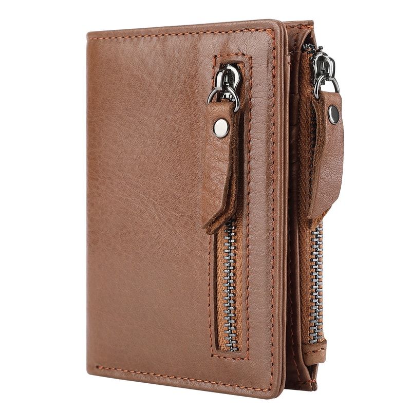 Mens Vintage RFID Genuine Cow Leather Wallet Zipper Closure 6