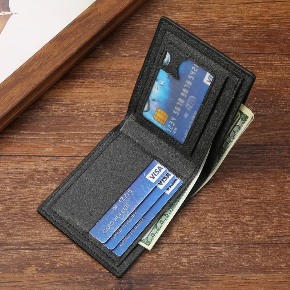 Mens Casual Wallet Short PU Leather Wallet Youth Fashion Business Card Holder ID Credit Billfold Mi 1