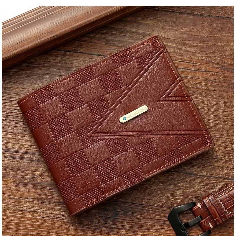 Mens Casual Wallet Short PU Leather Wallet Youth Fashion Business Card Holder ID Credit Billfold Mi 4